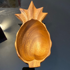 Vtg Monkey Pod Wood‎ Bowl Pineapple Shaped Waikiki Woods MCM Retro Dish